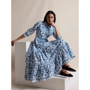 New w/Tags Daydress UK Womens White Blue Hand Block Maxi Dress Medium